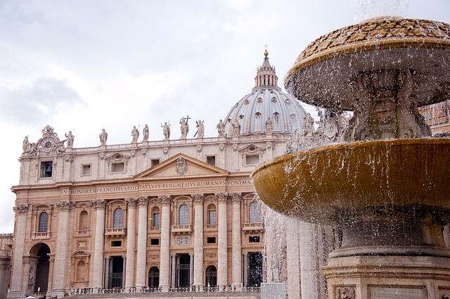 St Peter basiclia at the Vatican facade with fountain in the foreground