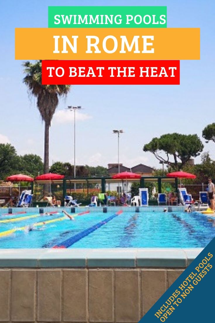 Image of Rome outdoor swimming pools with overlay text Swimming Pools in Rome to beat the heat