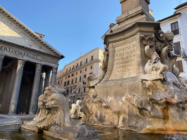 Piazza del Pantheon Rome with detail of Pantheon Fountain