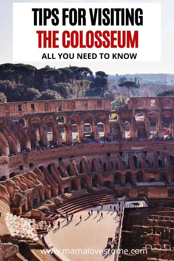 View over Colosseum arena from tip tier with overlay text 'Tips for visiting the Colosseum - all you need to know'