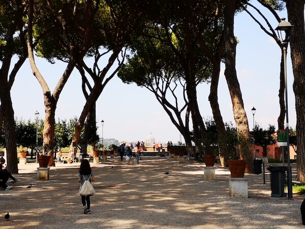 Rome Garden of oranges park with view over St Peter dome