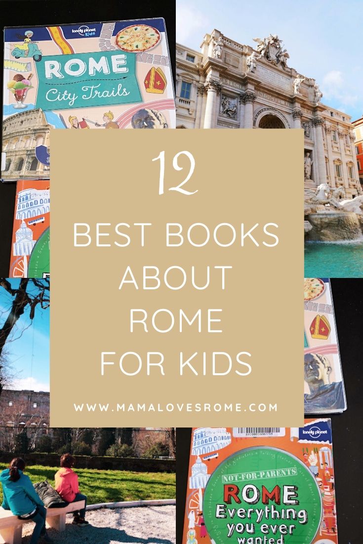 Collage of books about Rome and Rome photos
