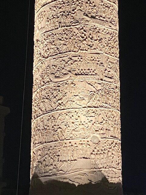 Detail of the bas relief on Trajan column made better visible by evening lighting