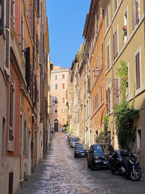 cobbled street in Monti neighborhood Rome