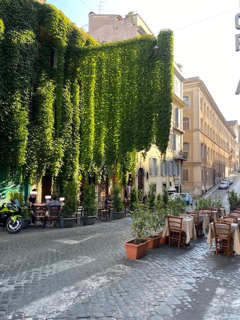 street in Monti neighborhood Rome with outdoor dining