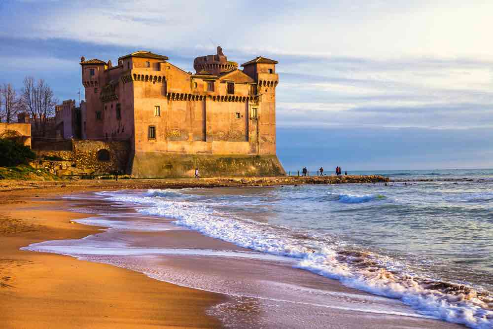 Santa Severa beach near Rome with castle overlooking the sea