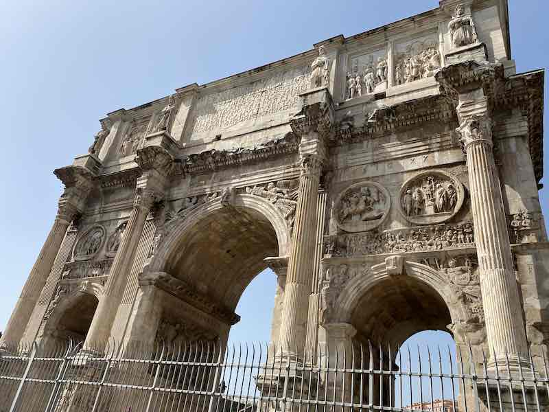 The arch of Constantine in Rome with carved battle scenes to celebrate the Emperor's triumph
