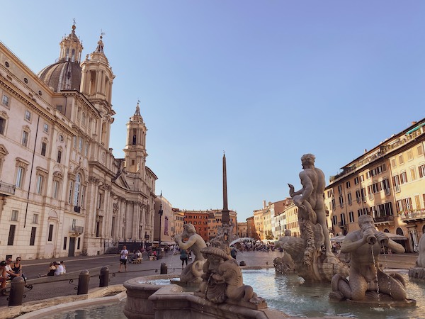 Piazza Navona Rome in pink early evening light