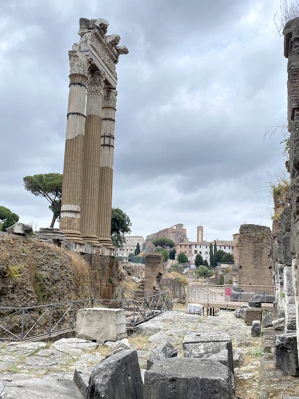 Roman Columns of the ancient temple of Venus Genitrix in the Forum of Caesar in Rome, Italy
