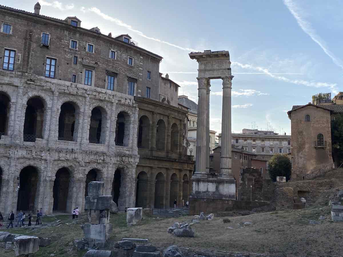 Marcellus Theater in Rome with ancient columns on the right