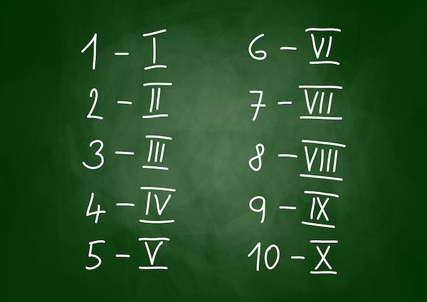 dark green blackboard with roman numbers from 1 to 10