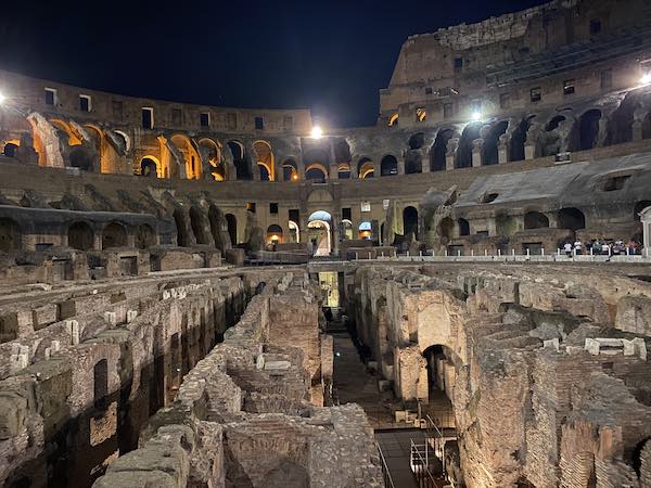The inside of the Roman Colosseum at night Rome in July