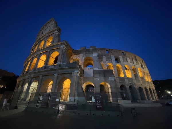 The colosseum at night, Rome, outside, with lights