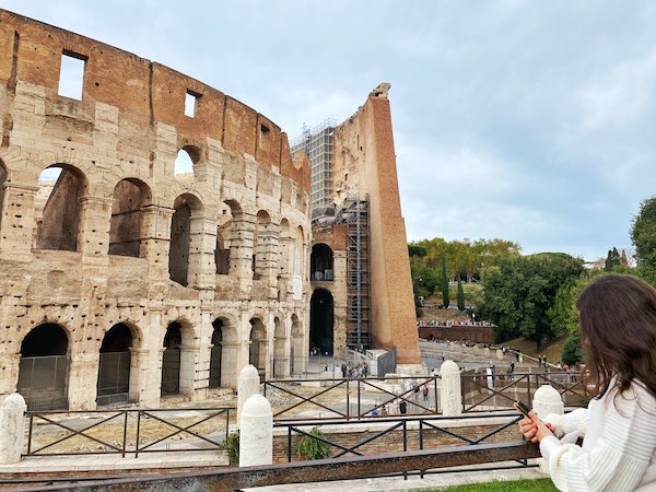 Child at the Colosseum in Rome using the Trova Trails App