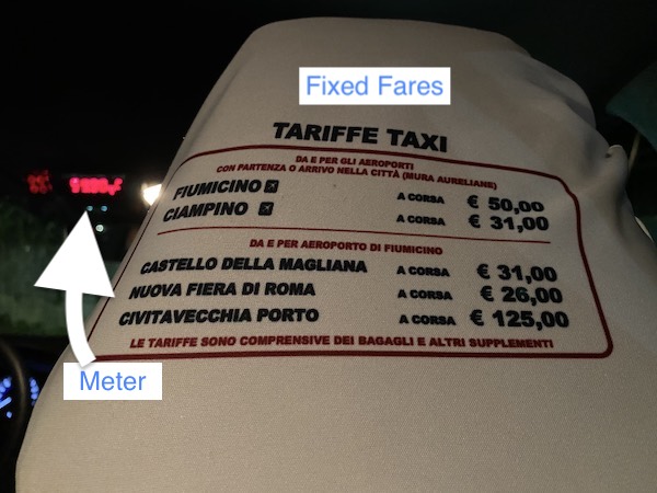 Taxi fares in Rome