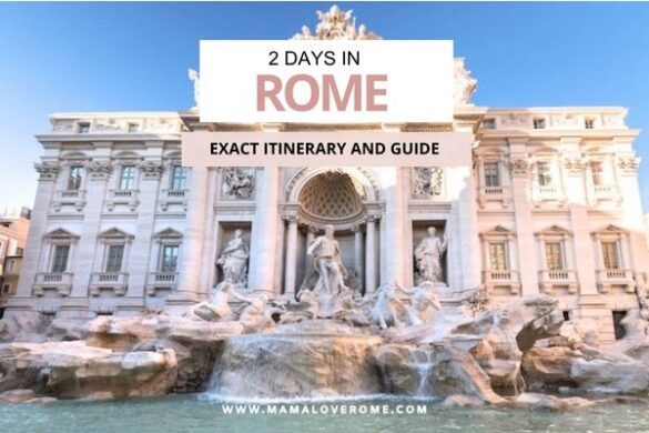 Image of Trevi fountain with overlay text 2 days in Rome itinerary and guide